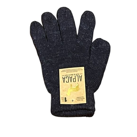 Alpaca Heathered Navy Knit Gloves, One Size, NWT - Picture 2 of 5